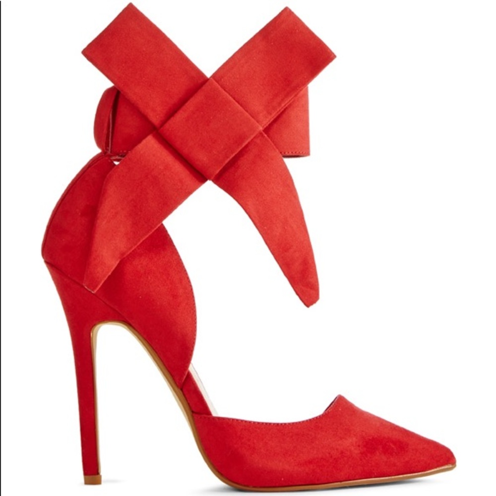 JustFab Red Bow Point Toe Suede Heels (USED)